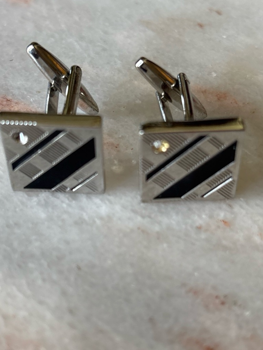 Others Follow Silver and Black Diagonal Stripe Cufflinks